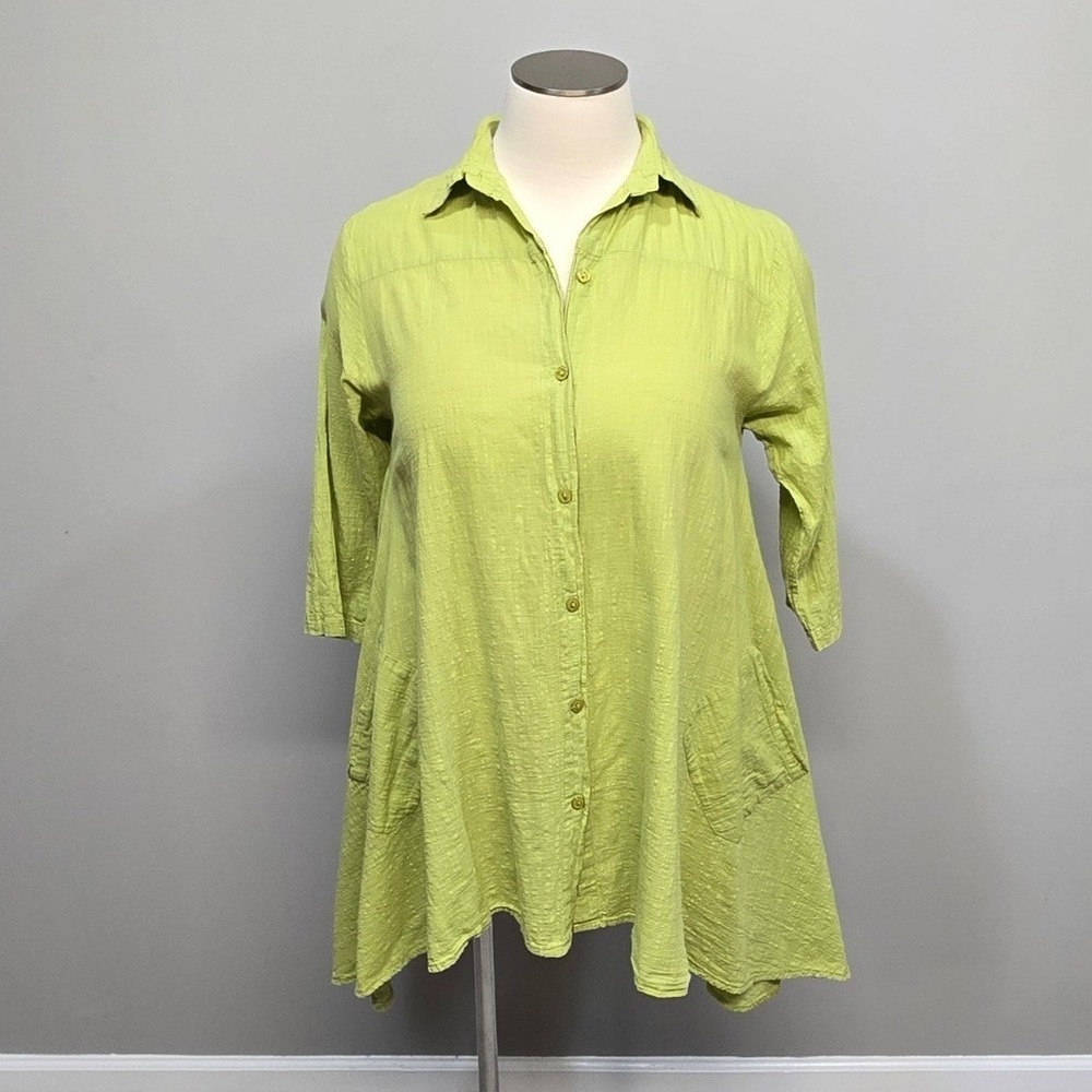 Belma New York Tunic Shirt One Size Wasabi Green Cotton Lagenlook Boho Sharkbite
